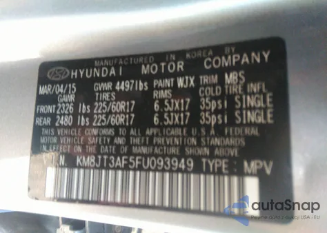 2015 Hyundai Tucson Gls z USA, uszkodzony, nr VIN KM8JT3AF5FU093949